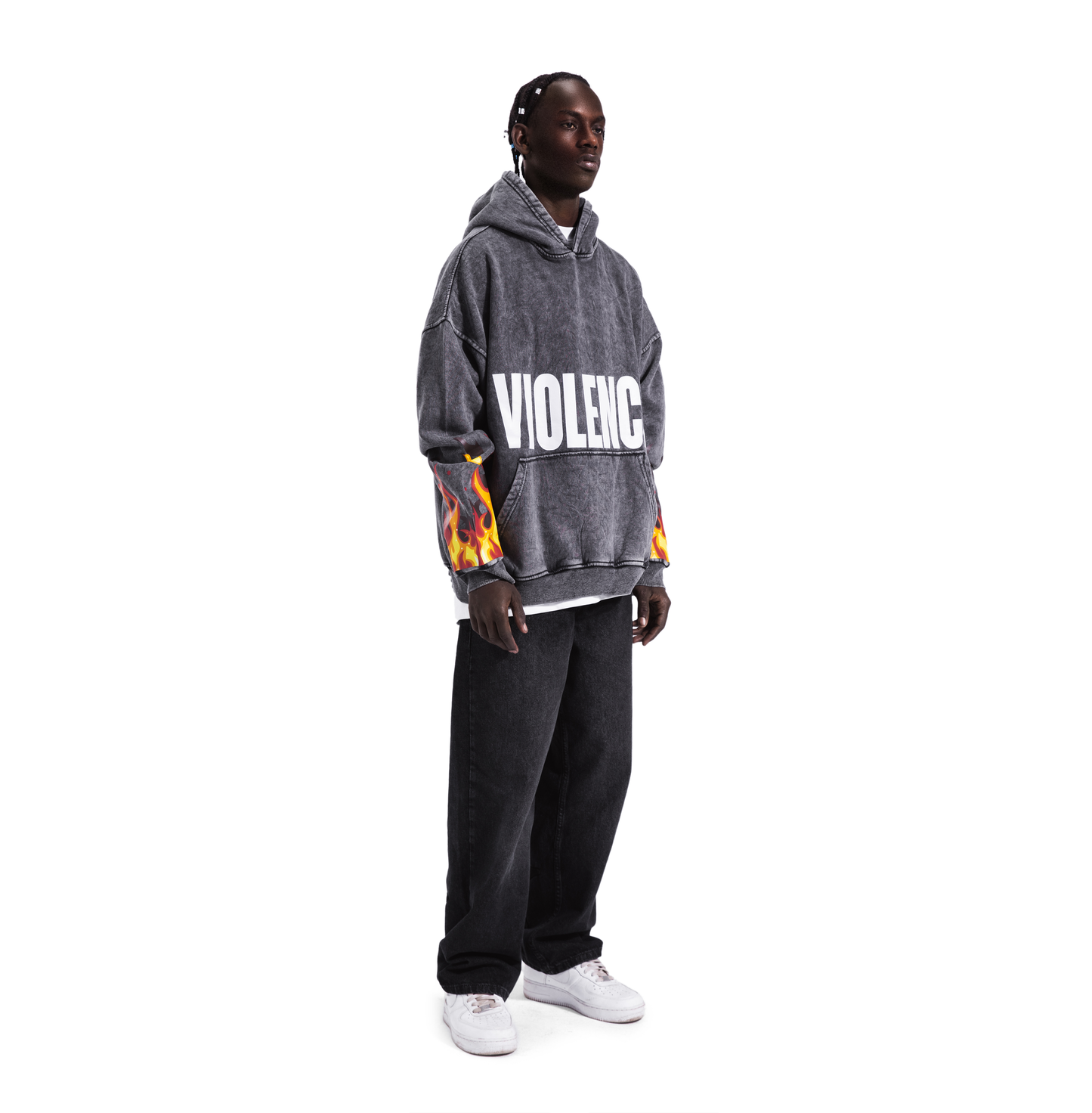 VIOLENCE GREY WASHED HOODIE