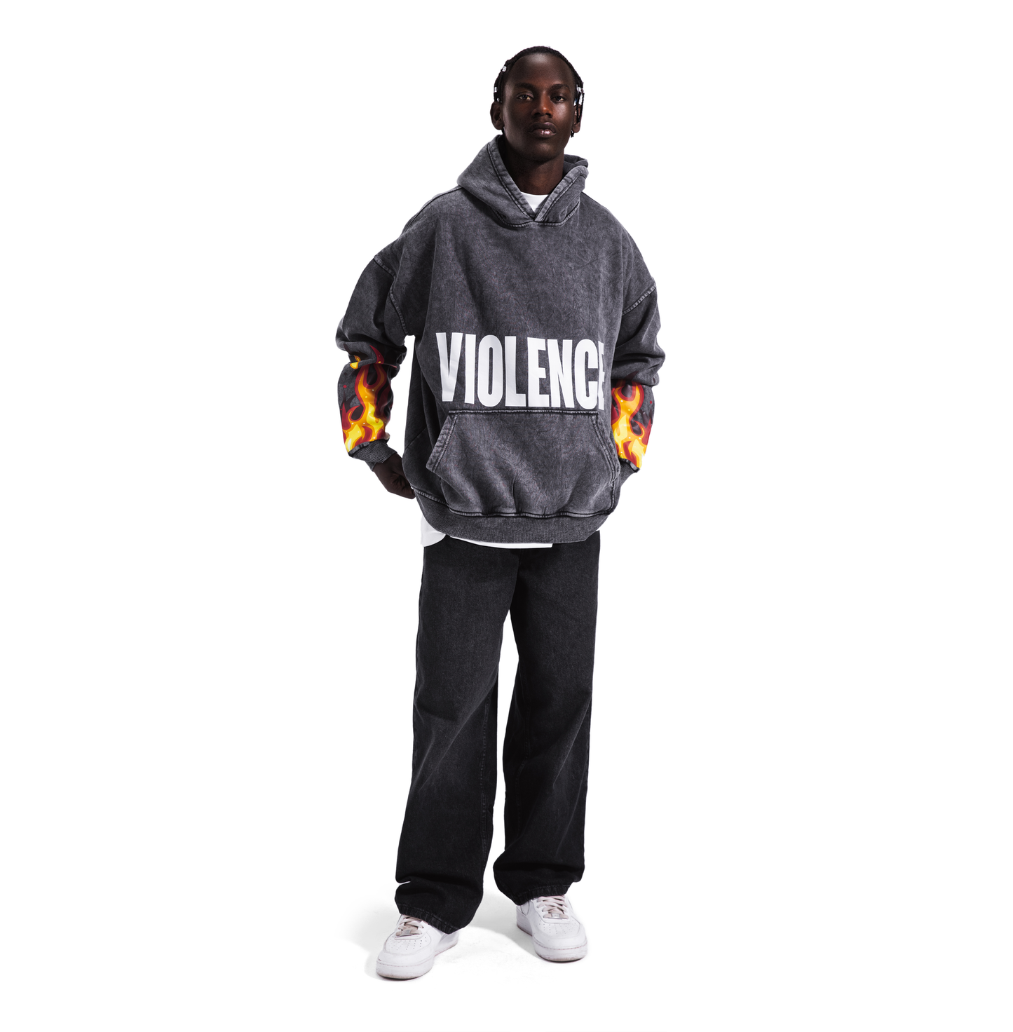 VIOLENCE GREY WASHED HOODIE