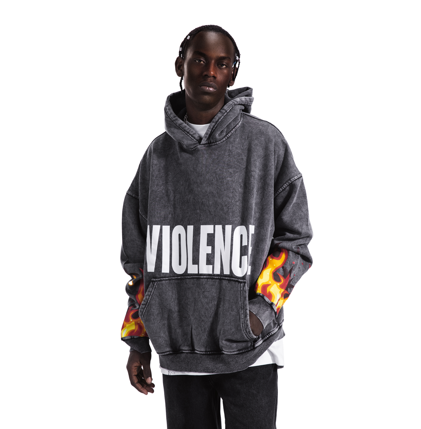 VIOLENCE GREY WASHED HOODIE