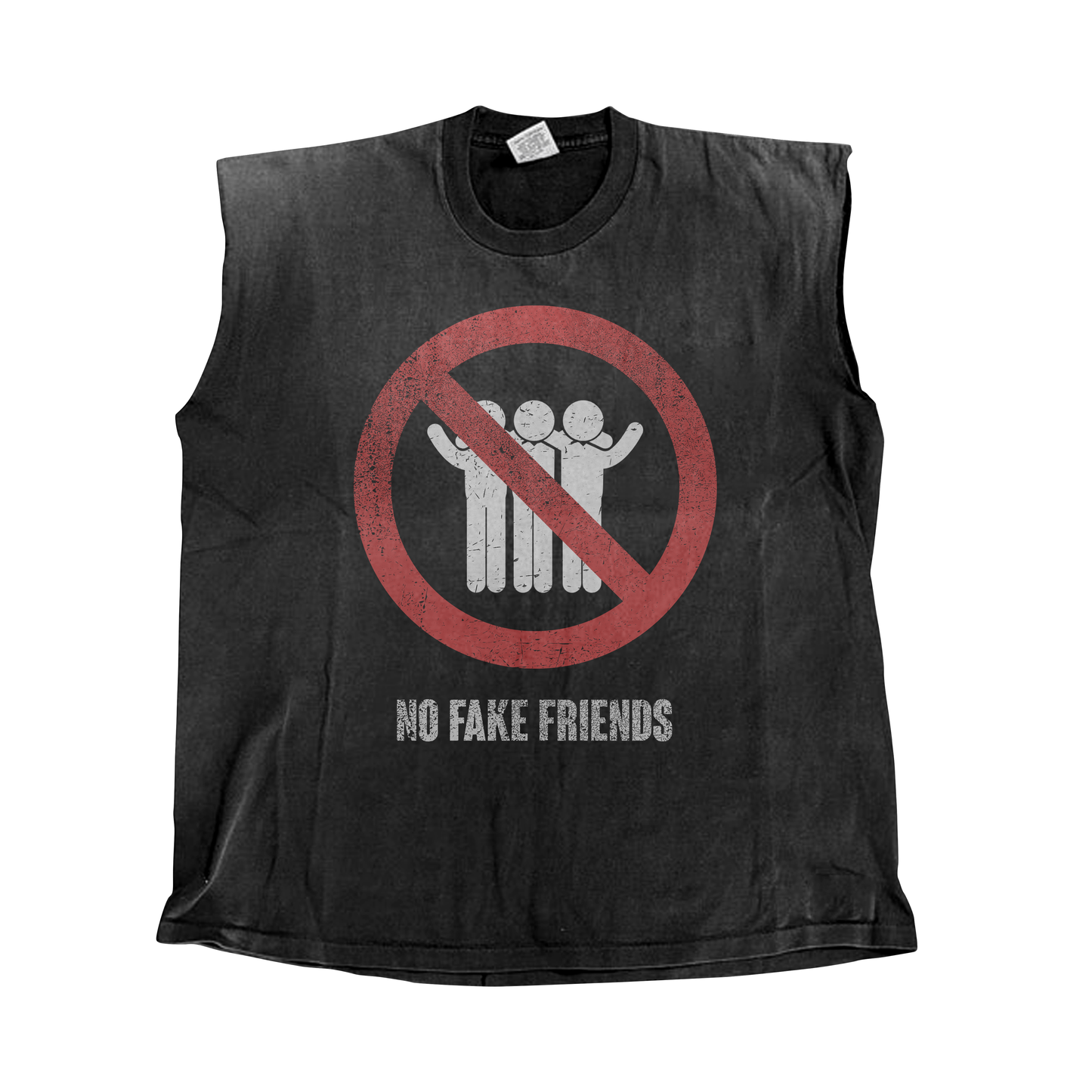 NO FAKE FRIENDS GREY SLEEVELESS T-SHIRT