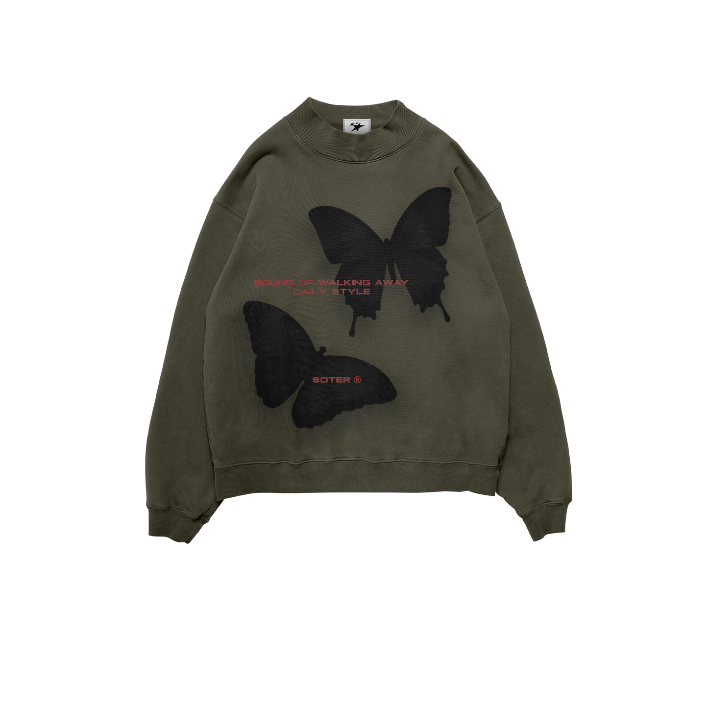 ESSENCE BUTTERFLY OLIVE CREWNECK