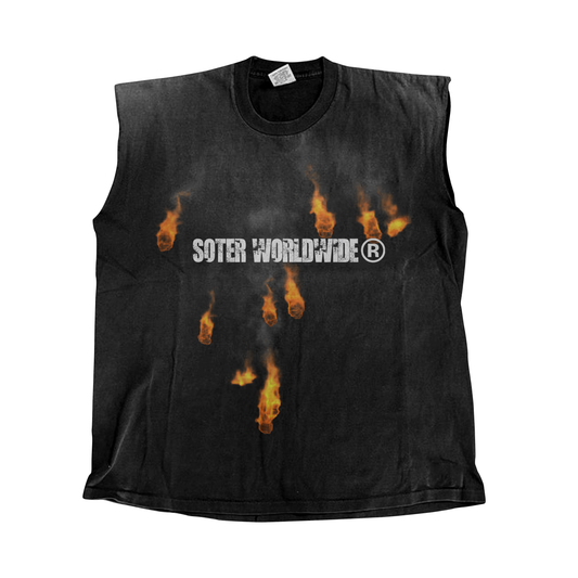 FIRE DROP GREY SLEEVELESS T-SHIRT