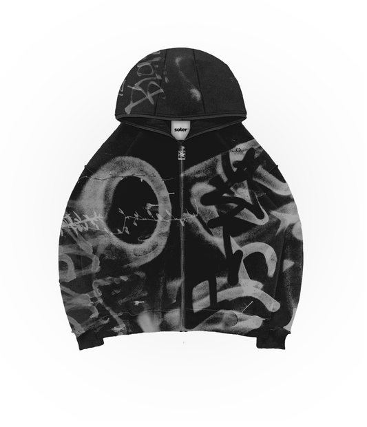 REBEL SPRAY BLACK ZIP HOODIE