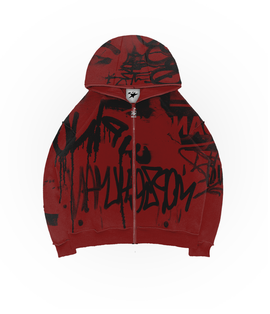 GRAFFITI RED ZIP HOODIE