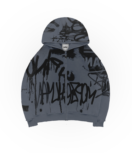 GRAFFITI GREY ZIP HOODIE