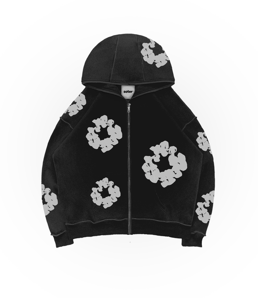 GHOST FLORA BLACK ZIP HOODIE [Pre-order]