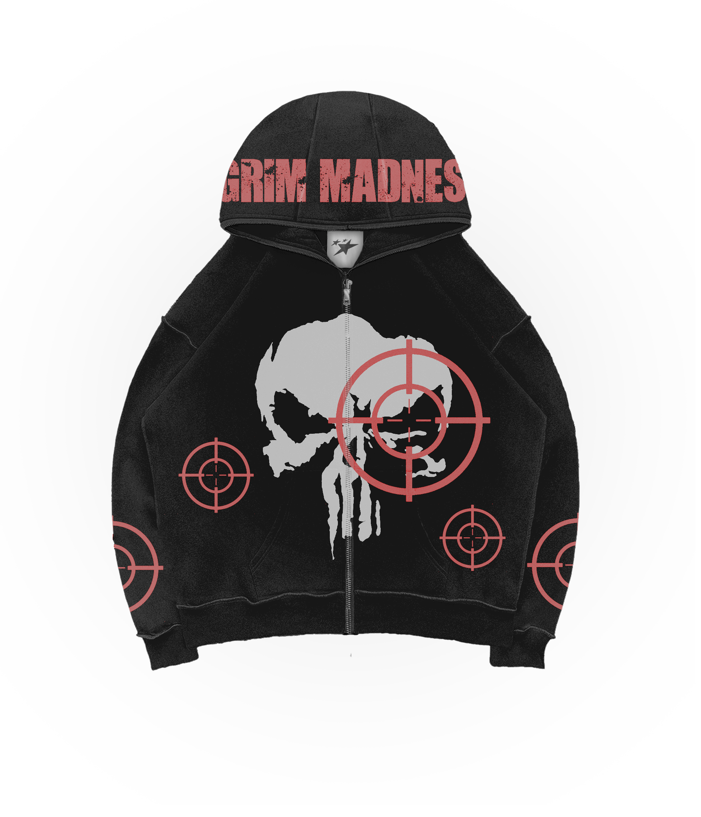 GRIM MADNESS BLACK ZIP HOODIE